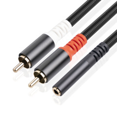 New product hot sale cross-border source aluminum alloy shell gold-plated head 3.5 female to 2 RCA male audio line adapter 0.3 meters 