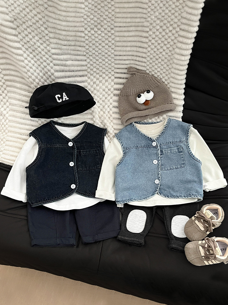Ropa de bebé de otoño chaleco de estilo extranjero chaleco de moda cool con chaqueta de hombro de vaquero para niños ropa de otoño para bebé abrazadera de caballo