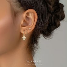 s925纯银简约小飞机耳钉女微镶锆石轻奢小众设计欧美时尚耳饰百搭