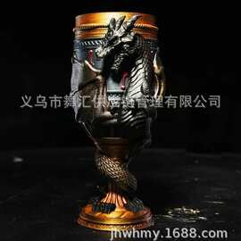 跨境立体龙纹奇幻高脚杯 暗黑史诗风金属质感饮水杯