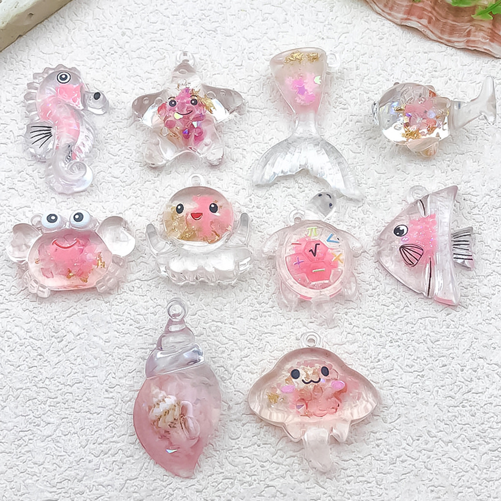 透明亚克力粉色夜光海洋系列 diy奶油胶钥匙包包耳环挂件饰品配件