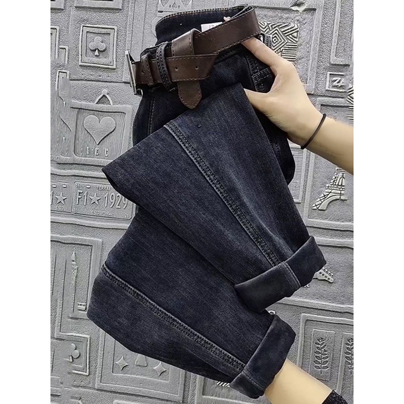 plus Size Fleece Lined Straight Leg Jeans High Waisted Slimming Cropped Dad Style Harem Pants for Women Autumn Winter Casual Fashion_voghion.com