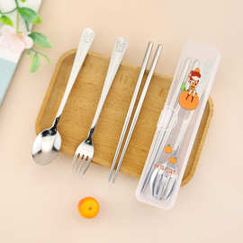 卡通不锈钢餐具套装环保收纳盒筷叉勺三件套学生上班族便携餐具