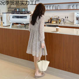 2025入秋上新优美碎花连衣裙女收腰显瘦气质休闲长袖小个子显高裙