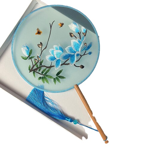 Double-sided Embroidered Round Fan*Hanfu Anime Accessory*Chinese Style Cheongsam*Lotus and Crane Ancient Style Round Fan