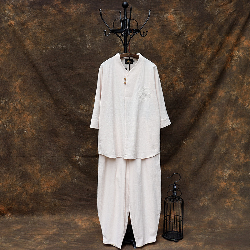 Chinese-Style Zen Clothing Tea Suit Layman's Clothing Set Chinese Tang Suit Ancient Costume Men's Hanfu Buddhist Ancient Style Meditation Men's Clothing