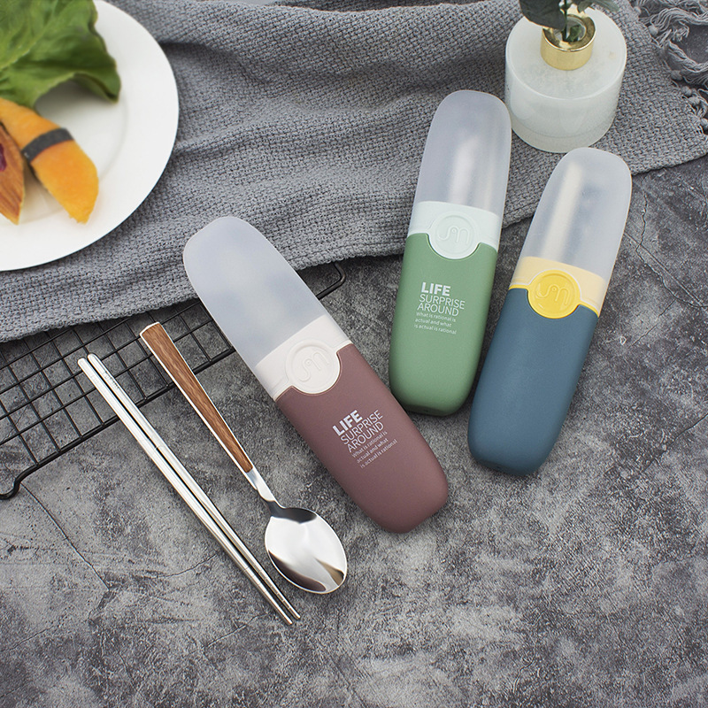 Nordic Style Portable Tableware Food Grade Stainless Steel Chopsticks Spoon Set Student Three-Piece Storage Box One-Person Set