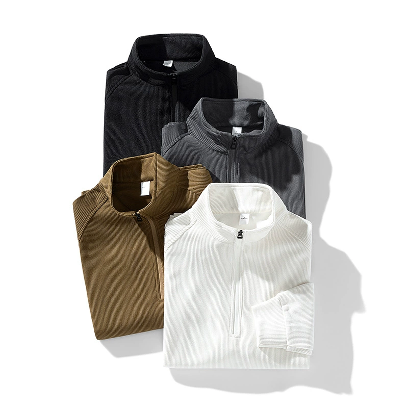 Tenguo Men 25 весна и осень новая текстура чувство высокого уровня воротник свитера повседневная свободная пара полузастежка на молнии топ