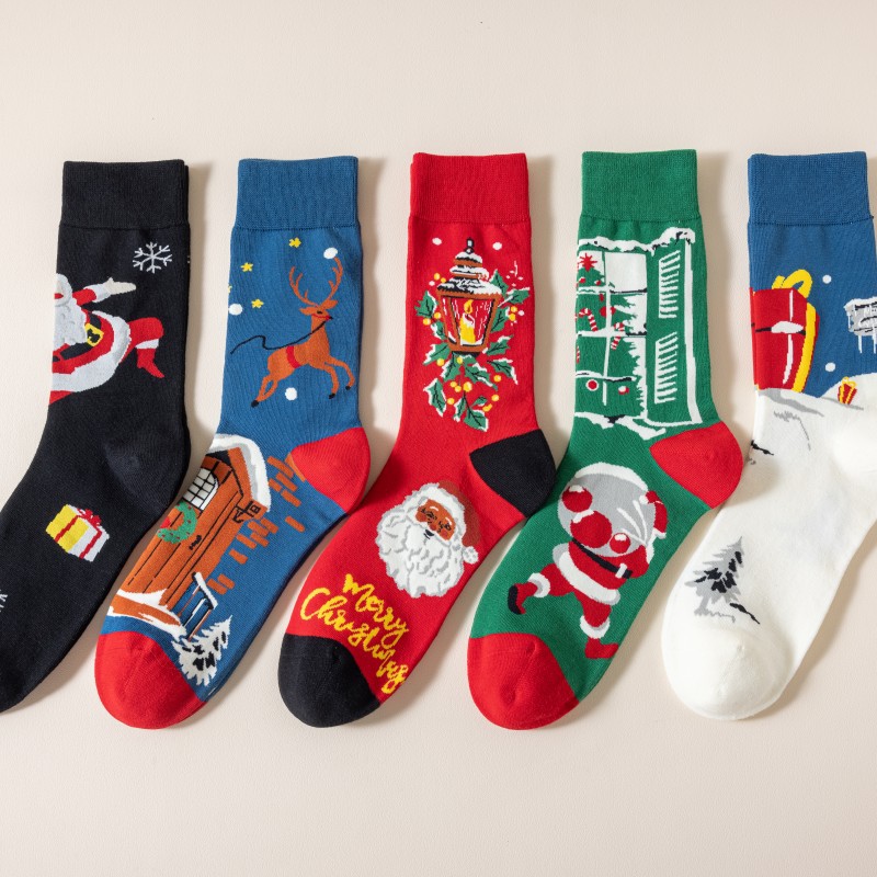Chaussettes colorées de Noël Chaussettes mi-hautes en coton Chaussettes décontractées originales_voghion.com