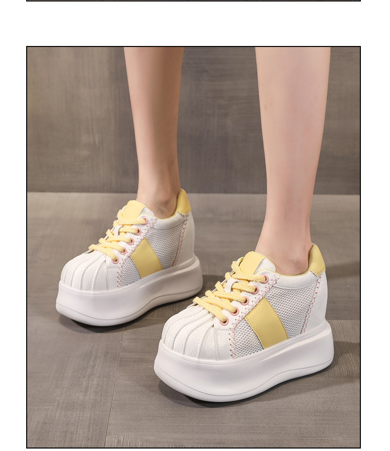 Giày sneaker nữ đế dày tăng chiều cao lưới thoáng khí phối màu trắng hồng — Trắng hồng chi tiết 13