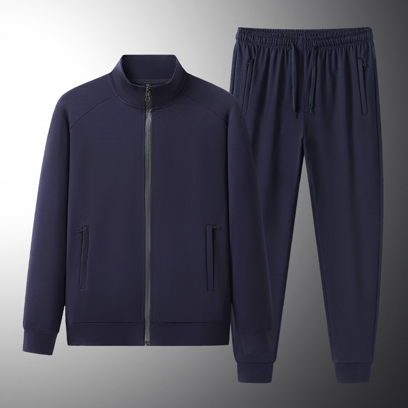 Cross-border hombre de cuello camiseta cardigan juego deportivo hombre primavera y otoño casual dos piezas de algodón suelto ropa de carrera grande