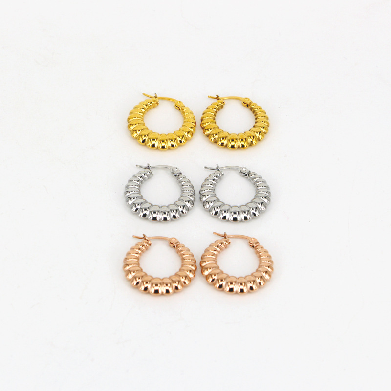 E5-407A French Croissant Hoop Earrings Retro Croissant Design High-End Titanium Steel Ear Jewelry in Stock