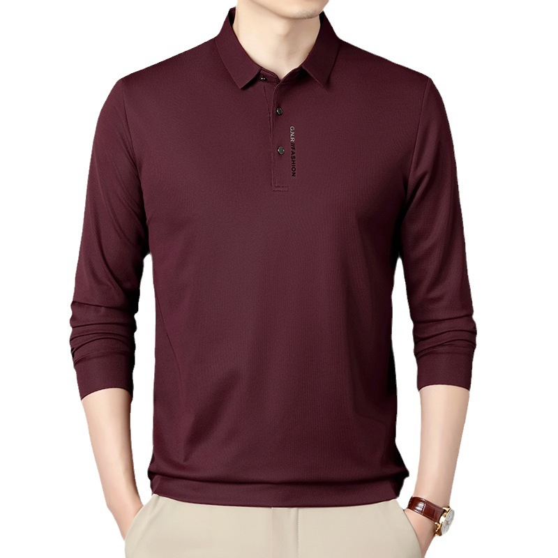 Camiseta polo de manga larga con cuello para hombre, estilo casual, primavera y otoño 2024 
 Camisa de una pieza con cuello, ideal para otoño, con envío directo.