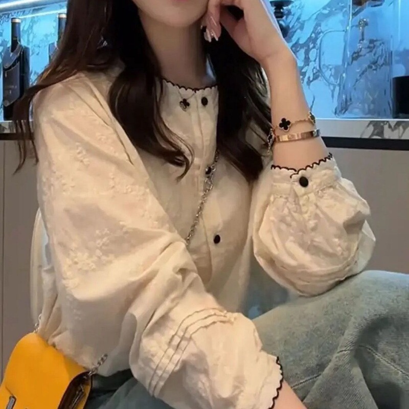 French Retro Style Gentle and Sweet Temperament Long-Sleeved Shirt for Women, Summer Fashion Youthful Blouse, Sun Protection Top