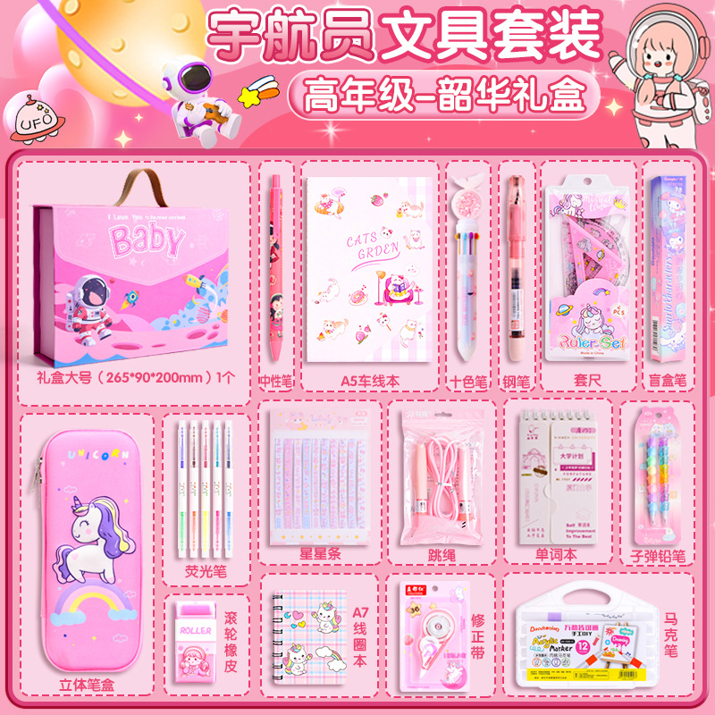 Juego de regalo de papelería con mochila de astronauta, paquete de regalo de regreso a clases con dibujos animados para estudiantes, regalo de cumpleaños de alto valor