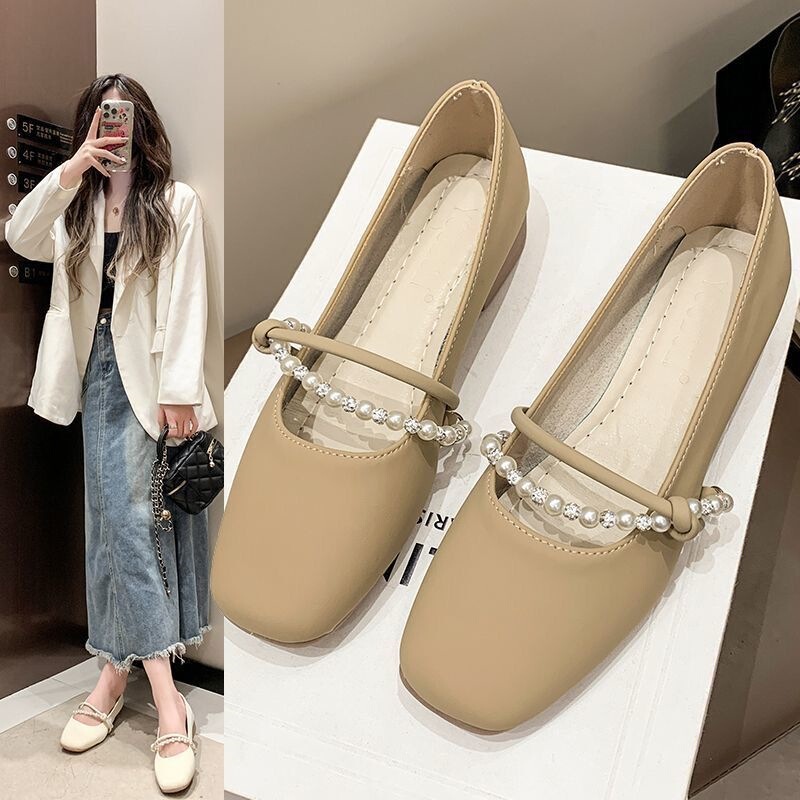 Pearl 2026 New Soft-Sole Lightweight Shallow-Heel French Style Fashionable Flat Shoes Non-Slip Mary Jane Shoes for Women Pearl 2026 New Soft-Sole Lightweight Shallow-Heel French Style Fashionable Flat Shoes Non-Slip Mary Jane Shoes for Women