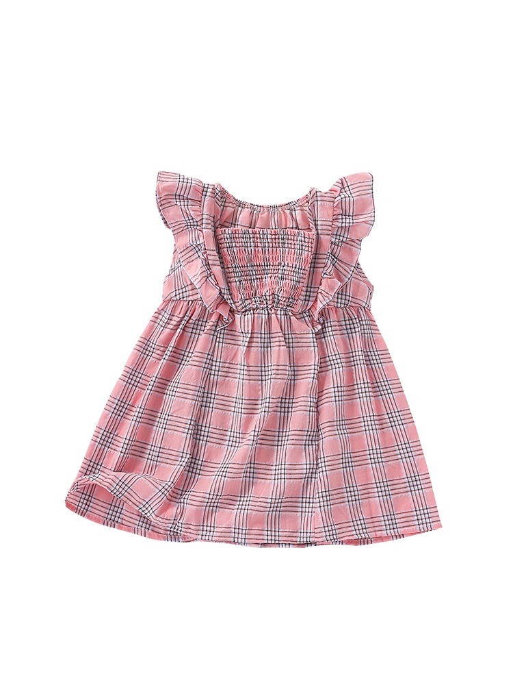 En stock malwee niñas princesa vestido verano nuevo europeo y americano niños casual Plaid cuello redondo vestido de los niños