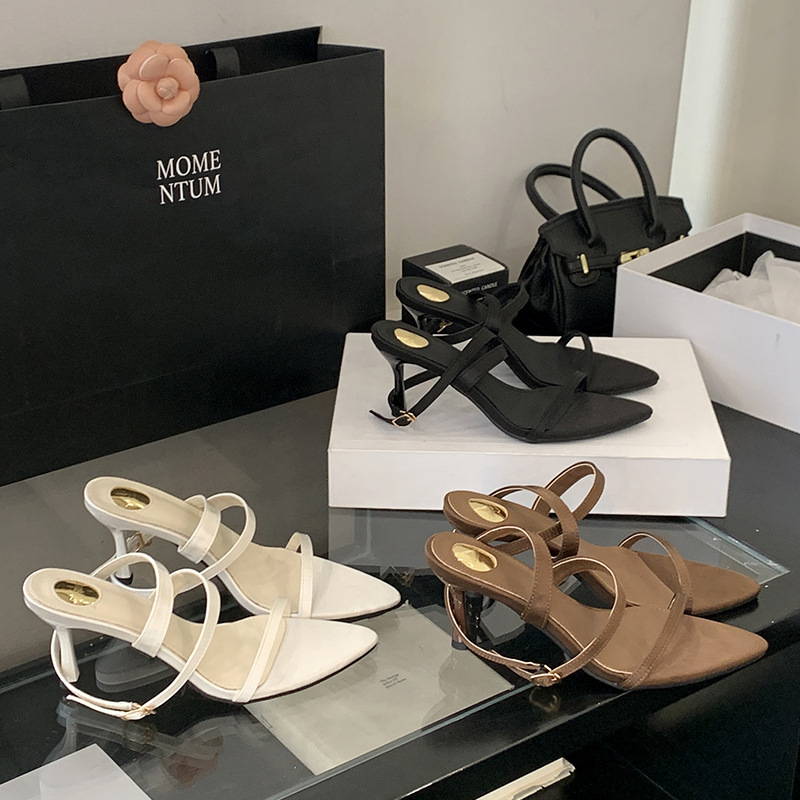 2025 Summer Fashion Open-Toe Women's Shoes Royal Sister Style Pointed Satin Sandals European and American Elegant Strap High Heels