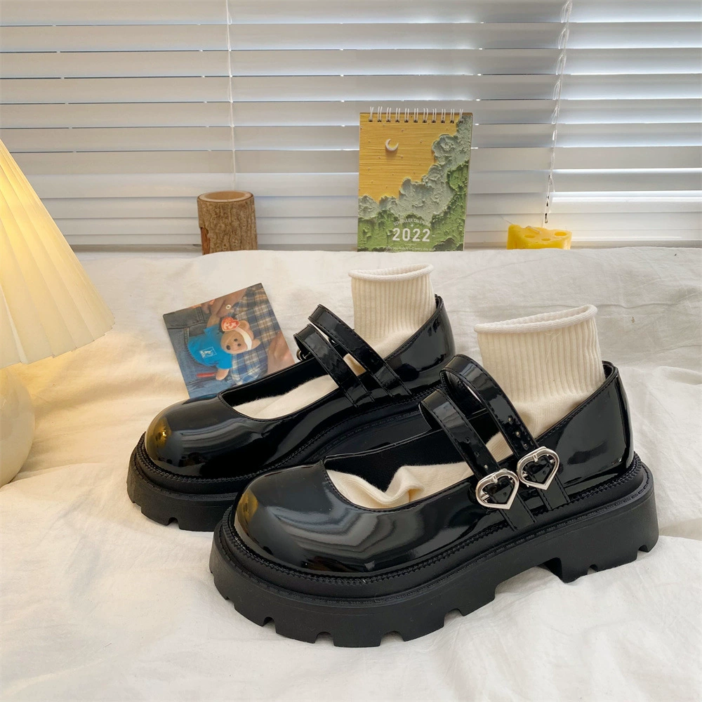 Кожаные туфли на массивном каблуке с круглым носком и толстой подошвой для женщин, весна и лето 2022 года, новая британская стильная модная простая обувь в стиле ретро