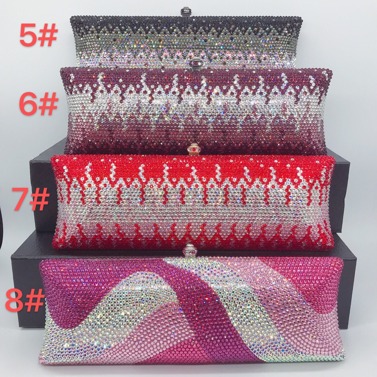 Túi clutch nữ đính đá rhinestone cầm tay hộp cứng dự tiệc — 10 # xanh ngọc chi tiết 2