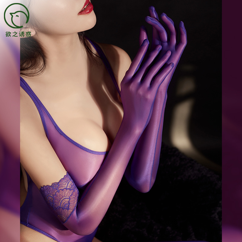 New Temptation Sexy Oil Shiny Men's Artifact Lace Stockings Ultra-Thin Aurora Multi-Color Sexy Gloves