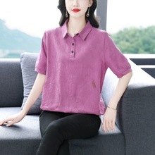 夏装衬衫2025年新款翻领棉织短袖上衣女大码有口袋t恤打底POLO衫
