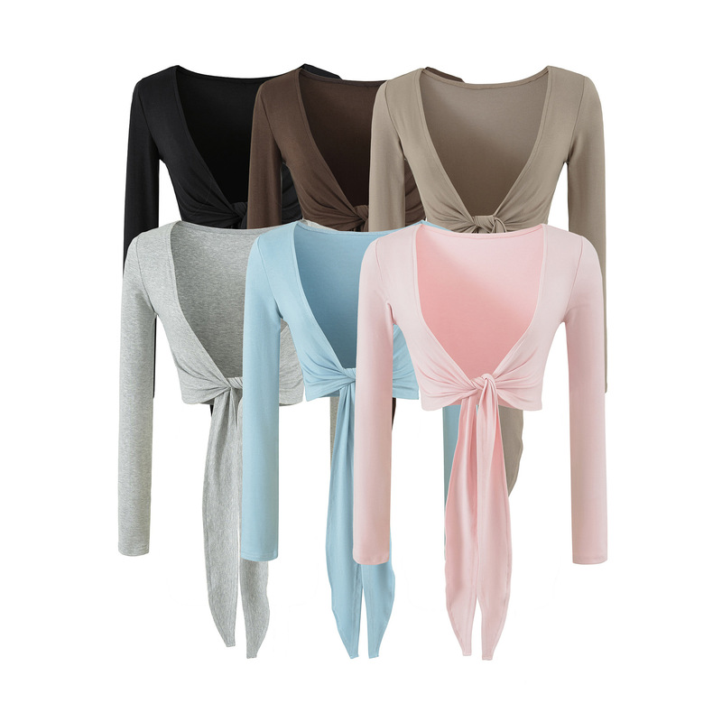 2026 early autumn style hot girl short lace-up shawl for women, solid color layered outerwear, long-sleeved cardigan top, T-shirt wholesale 2026 early autumn style hot girl short lace-up shawl for women, solid color layered outerwear, long-sleeved cardigan top, T-shirt wholesale