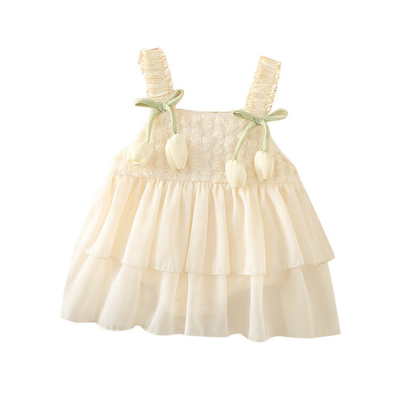 Vestido dulce de verano para bebé, vestido de princesa para bebé, falda de tirantes de verano súper linda, falda de chaleco linda de estilo occidental