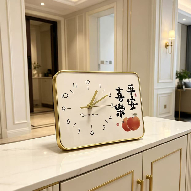 Đồng hồ để bàn gia dụng Đồng hồ để bàn Đồng hồ ngồi để bàn Đồng hồ để bàn Bình An Xile đơn giản Đồng hồ sứ pha lê hình vuông im lặng