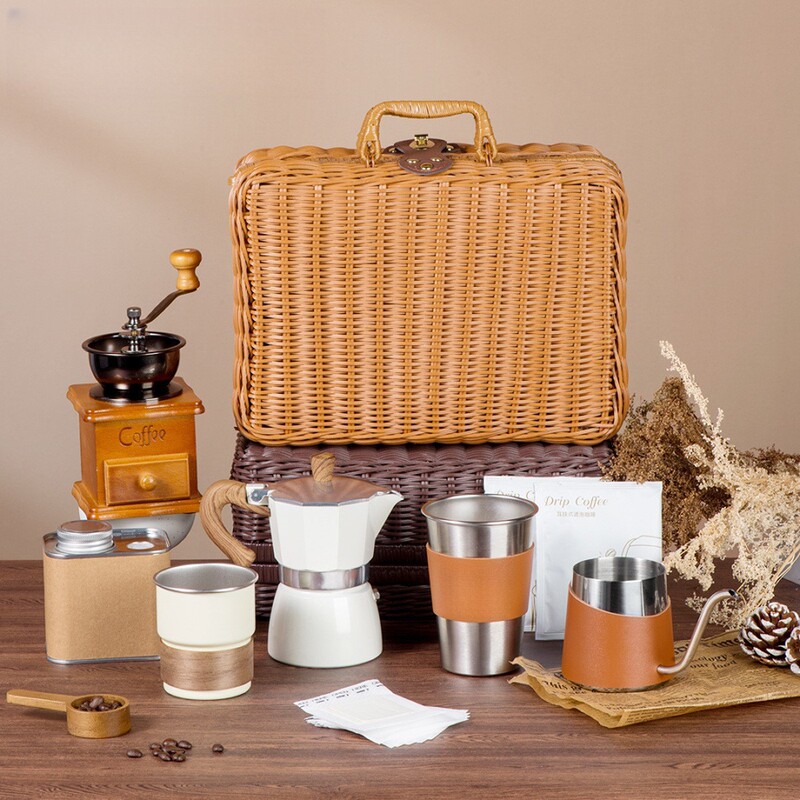 Hand-Brewed Coffee Moka Pot Set Holiday Gift Single-Layer Step Cup with Insulated Leather Cover Coffee Cup Can Be Customized