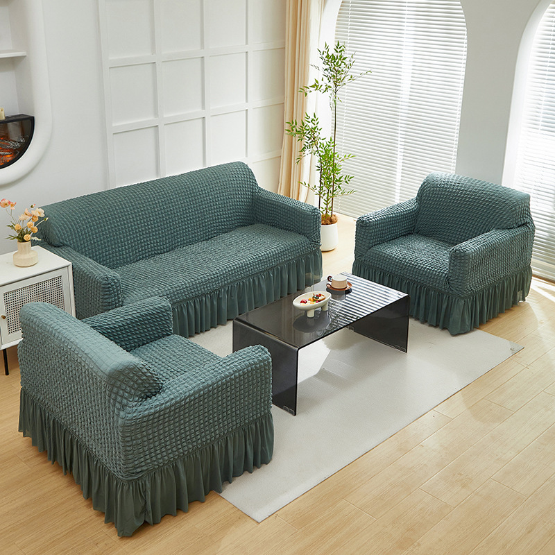 Color sólido doble espuma espuma hilo elástico sofá cubierta falda pendulante espuma sofá cubierta sala de estar dormitorio sofá cubierta transfronteriza