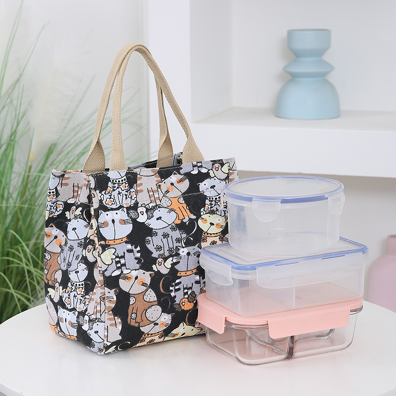 Cross-Border Cartoon Lunch Box Bag Thickened Large Capacity Canvas Handbag for Work Commuting Portable Versatile Handbag Wholesale