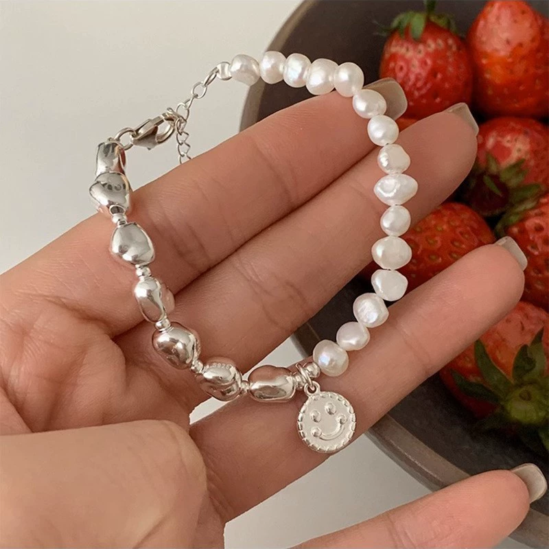 Silver 925 Pearl Bracelet, Minimal Beaded Design, Adjustable 12 cm