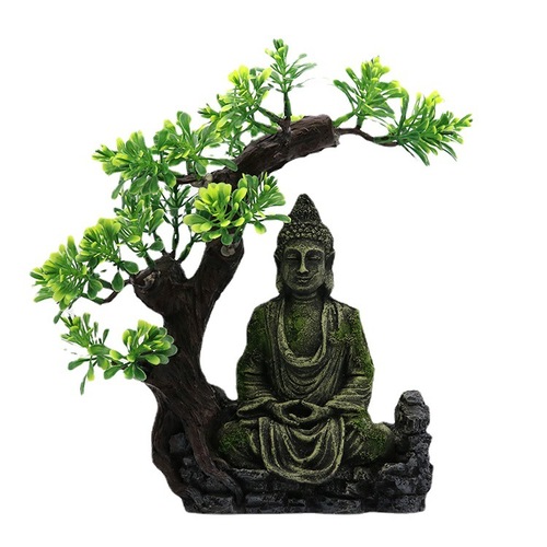 Fish tank Feng shui landscaping Zen realm ancient Buddha statue series aquarium resin decorated rockery stone statue landscaping under the bodhi tree