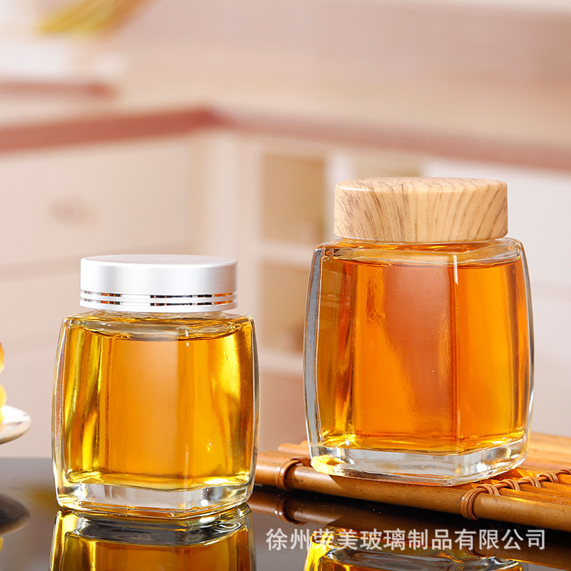 四方玻璃瓶玻璃密封罐蜂蜜瓶果酱瓶储存罐玻璃罐子透明玻璃瓶子|undefined