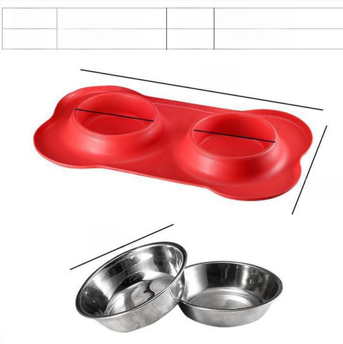 Pet bowl, dog bowl, bone-shaped feeding bowl, pet stainless steel, combined double bowl food utensil for pets