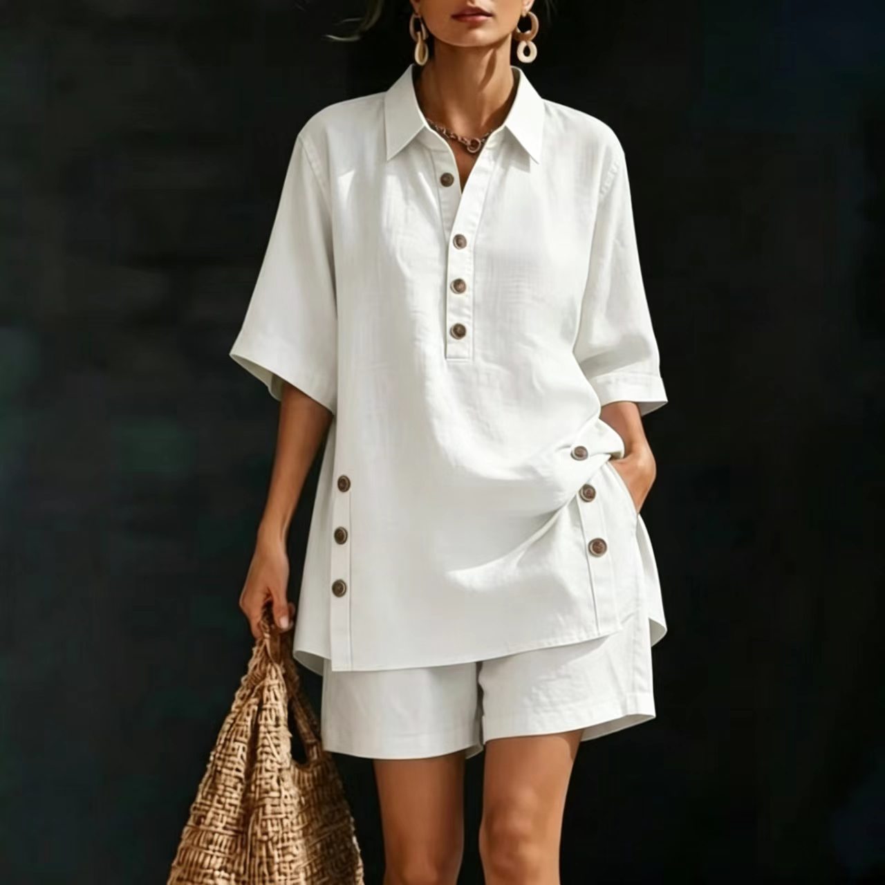 Women's Autumn/Summer Short Sleeve Shirt And Loose Pants Two Piece Set Relaxed Everyday Wear Comfortable Feshion_ecoleips.com
