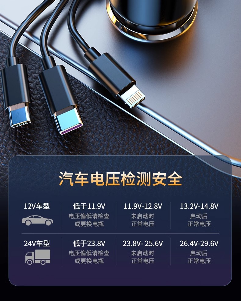 Car charger mobile phone super fast charging lighter one to three car conversion plug USB interface socket 66w