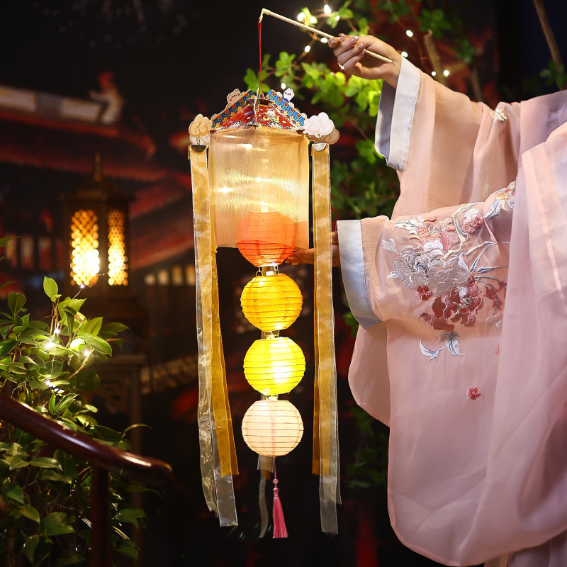 中秋节灯笼手工diy 2025新款创意古风绛纱灯儿童手提发光花灯摆摊|undefined