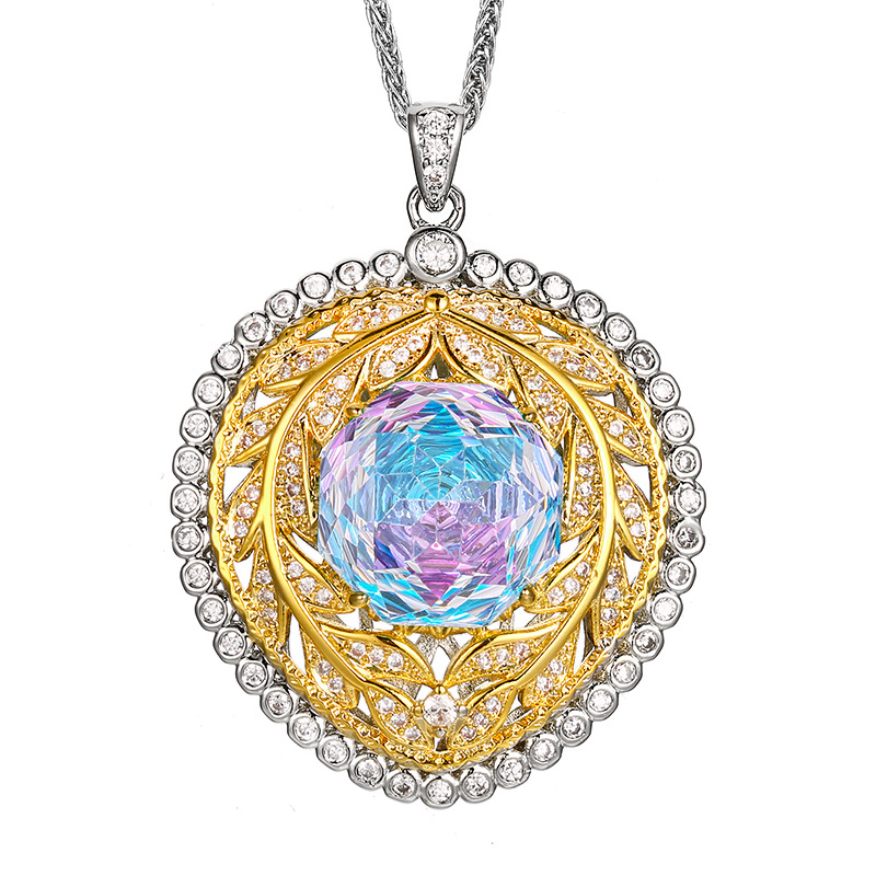 2025 nuevo estilo Zhuangshengsheng joyería fondo de cobre chapado en oro millennial corte color de la fruta del dragón colgante de temperamento femenino piedra principal 14mm