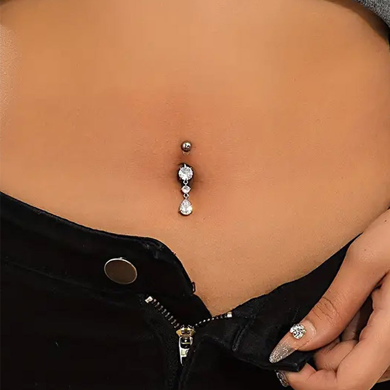 Piercing per ombelico da donna in acciaio inossidabile e rame, stile coreano, con micro intarsi in zircone a goccia d'acqua_voghion.com
