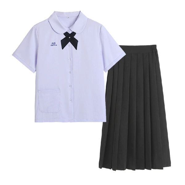 Black long skirt, bow tie, with short sleeve