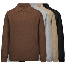 跨境爆款欧码大码POLO翻领V领针织衫毛衣男老钱风海鸥领工厂批发