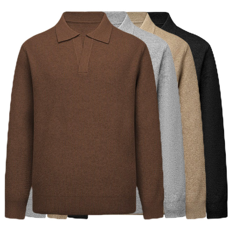 Explosiones transfronterizas de tamaño europeo tamaño grande polo collar V camiseta de punto suéter hombre viejo dinero viento gaviota fábrica de collar al por mayor