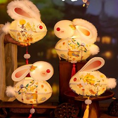 中秋发光儿童手工diy自制玉兔灯笼材料包花灯宫灯国风幼儿园礼物