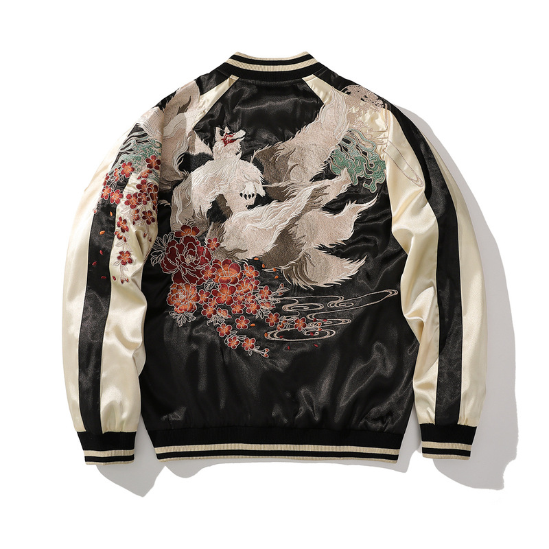 Original Chinese Style Heavy Industry Jacket National Trend Creative Nine-Tailed Fox Embroidered Baseball Jacket A007 Original Chinese Style Heavy Industry Jacket National Trend Creative Nine-Tailed Fox Embroidered Baseball Jacket A007