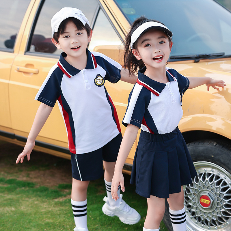 Summer school uniform for primary school students, kindergarten uniform, British style graduation photosuit, children's performance suit set