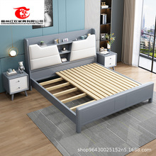 北欧双人1.8米白色全实木多功能收纳床现代简约主卧储物灰色婚床