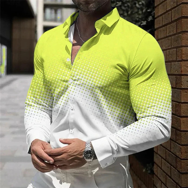 Diseño de hombre estilo degradado 2024 otoño suelto casual manga larga solapa botón camisa MB12
