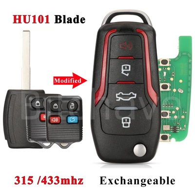 Suitable for Ford Split-Type Modified Car Remote Control Key 315/433Mhz 4D63/60 Chip Multiple Models (Car Keys) - 4d63-chip-flat-embryo-hu101-red